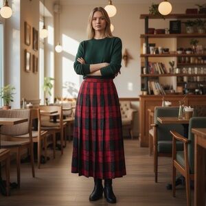 Vintage Pendleton Womens Size 8 Tartan Plaid Red Virgin Wool Pleated Maxi Skirt